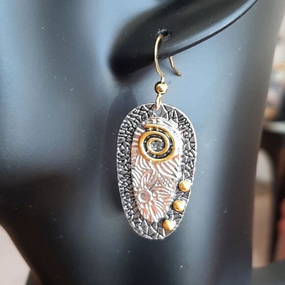 Jewelry - NWOT  Bohemian silver and gold oval drop earrings